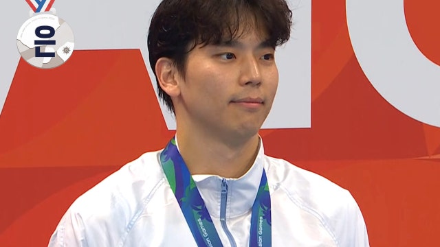 '이주호 은메달' 수영 남자 200m 배영 시상식